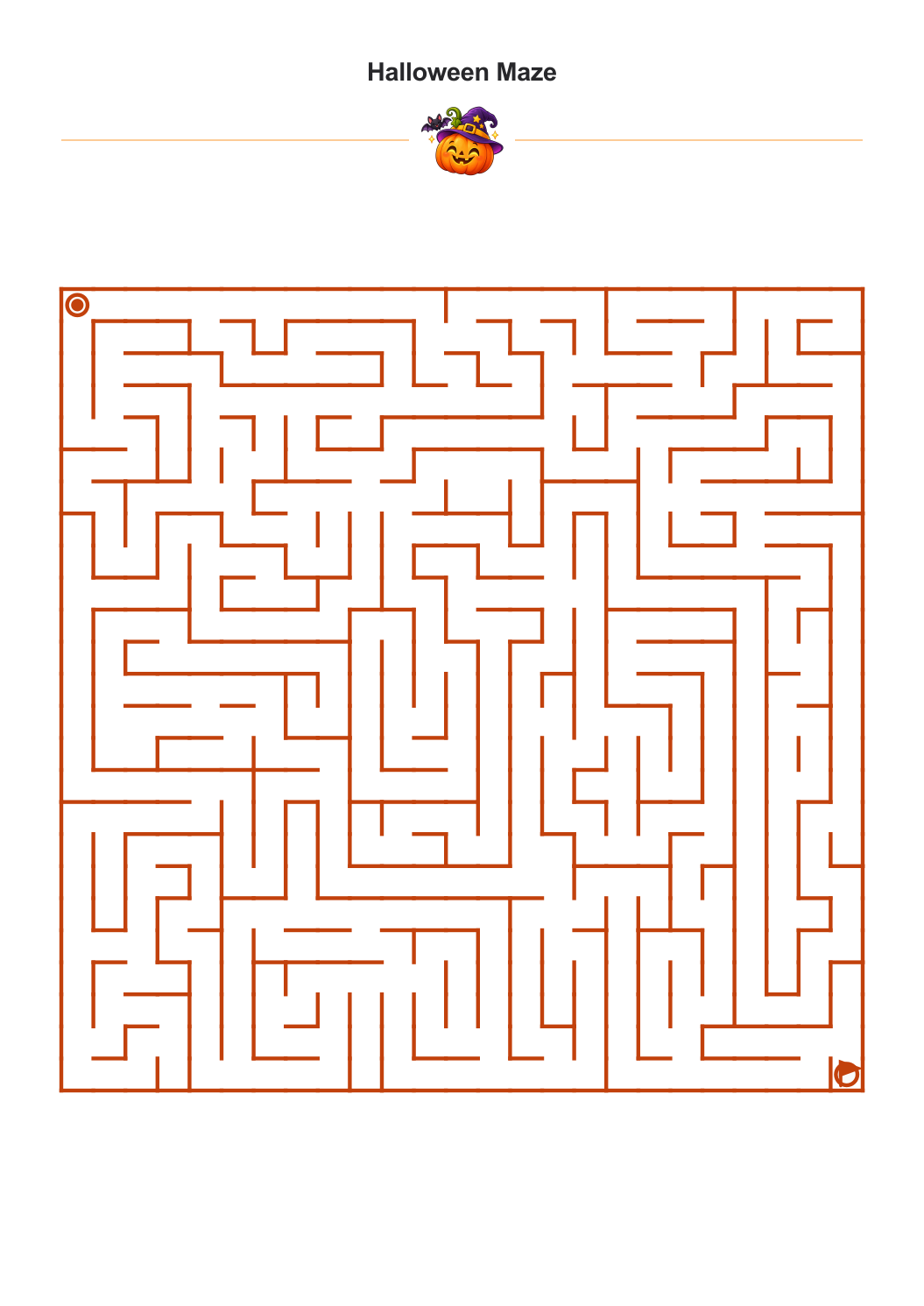 Halloween Maze free printable maze for kids with a themed header and colored maze lines