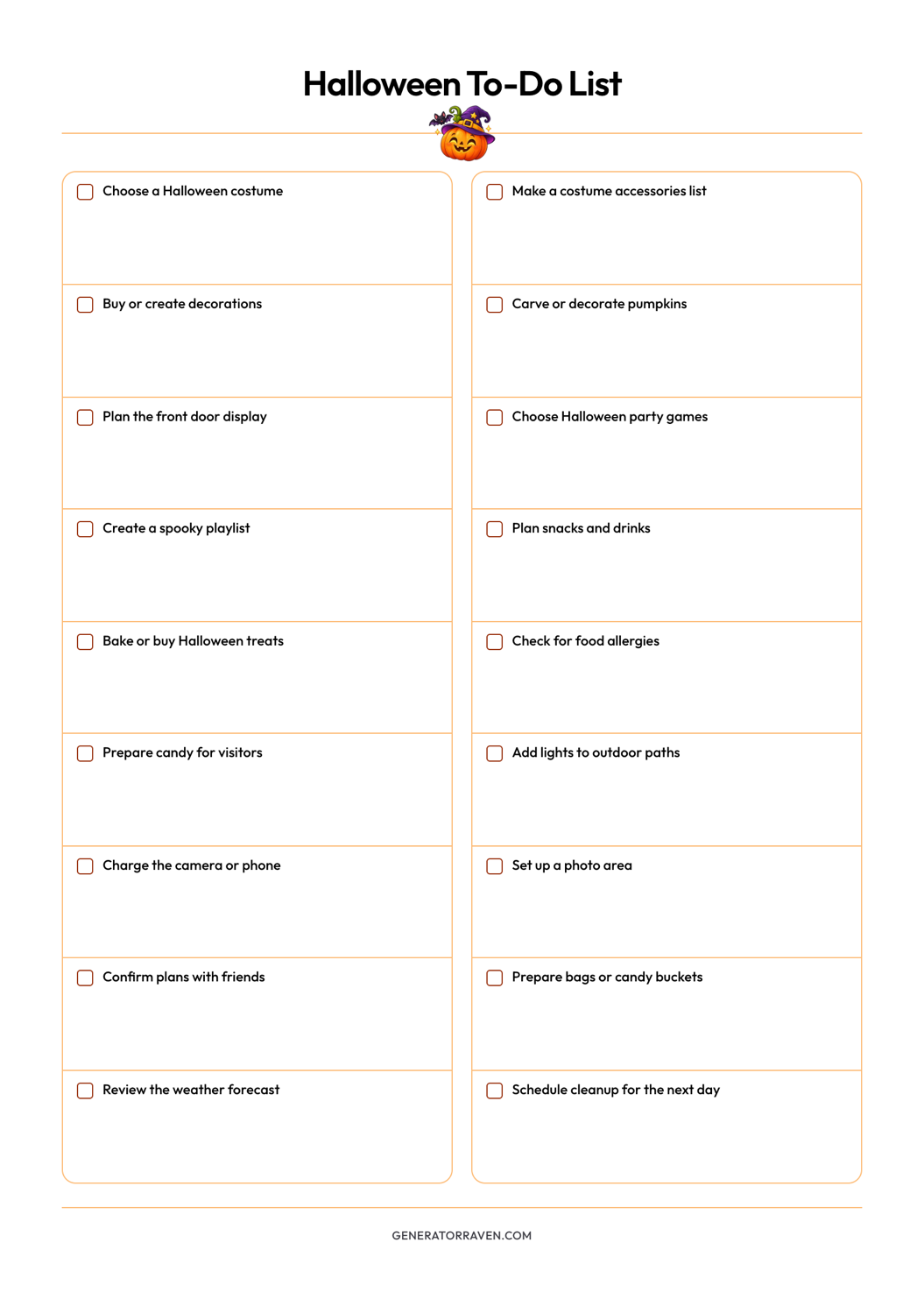 Halloween To-Do List printable checklist with 18 Halloween tasks