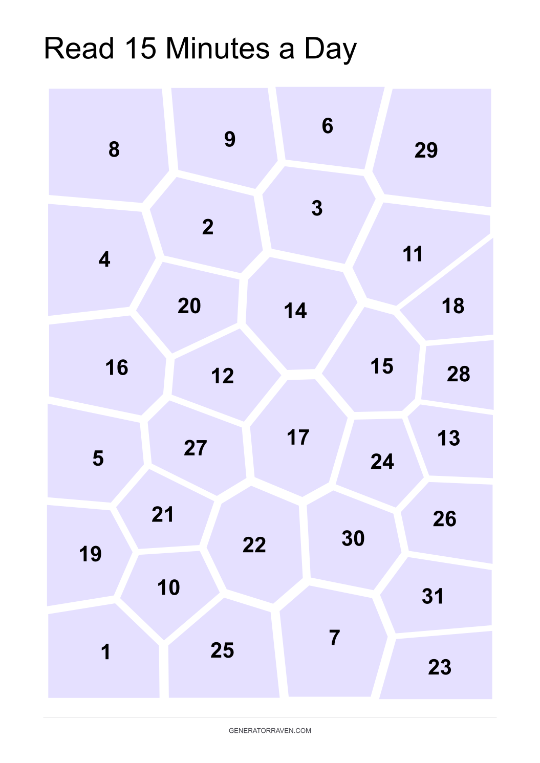 One Month Reading Challenge printable Voronoi habit tracker
