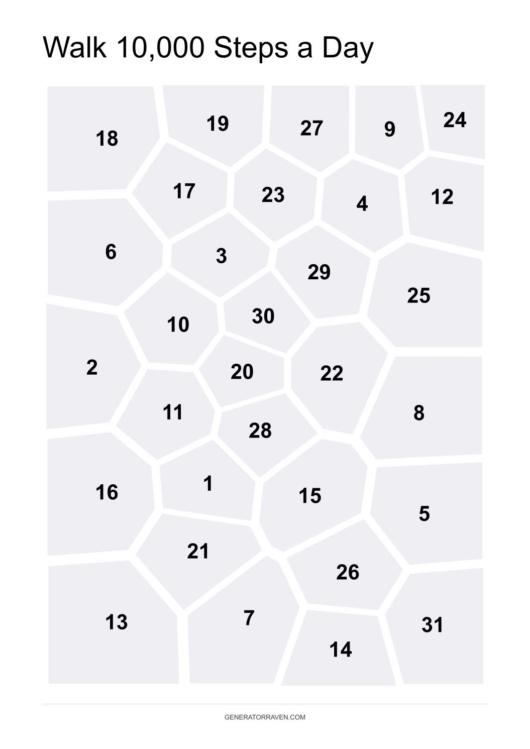 One Month Walking Challenge printable Voronoi habit tracker